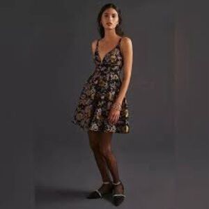 Anthropologie Jacquard A-line Floral Mini Dress